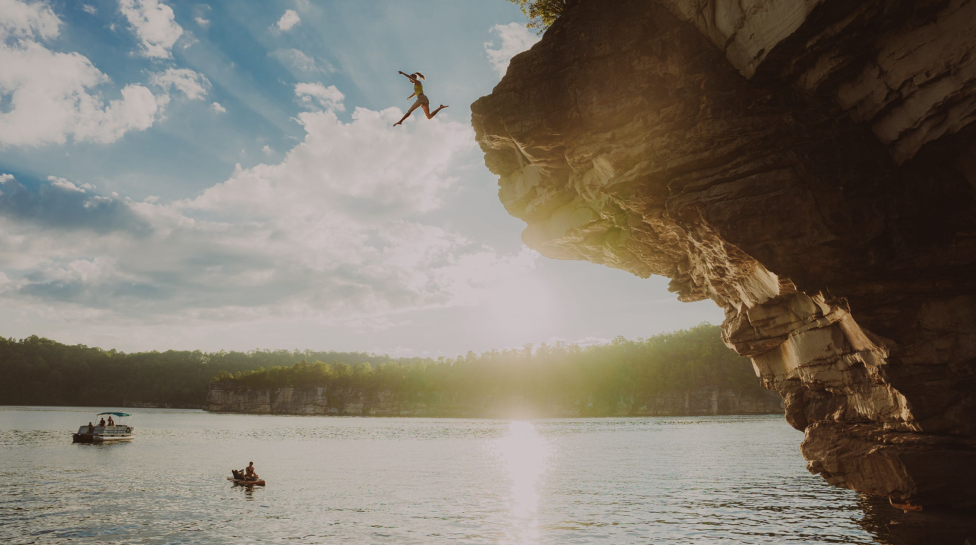 Golden hour cliff jumping